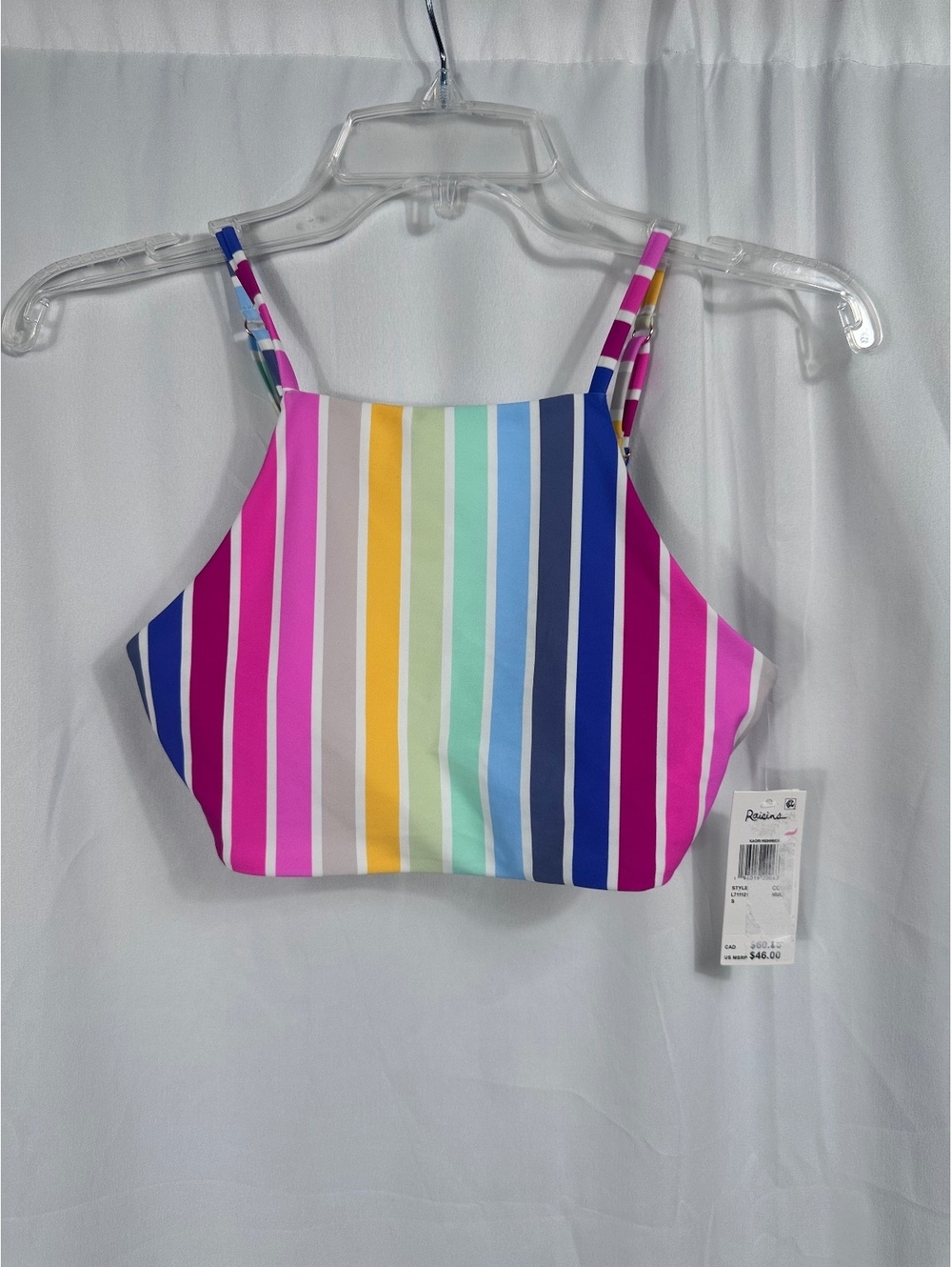 Raisins Kaori Highneck Multicolor Striped Crop Swim Top Size Small